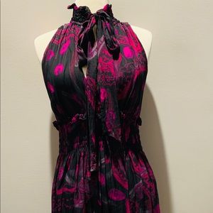 *DVF* Printed Ruffle Silk Chiffon Halter Dress